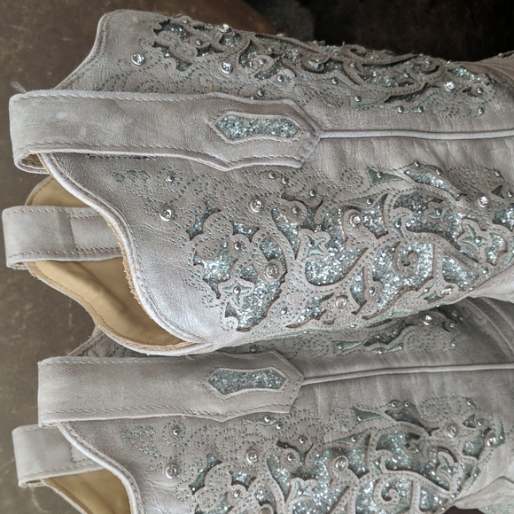 CORRAL A3435 Green Glitter Inlay & Crystals Square Toe Wedding cowgirl boots 7.5 - Picture 11 of 16